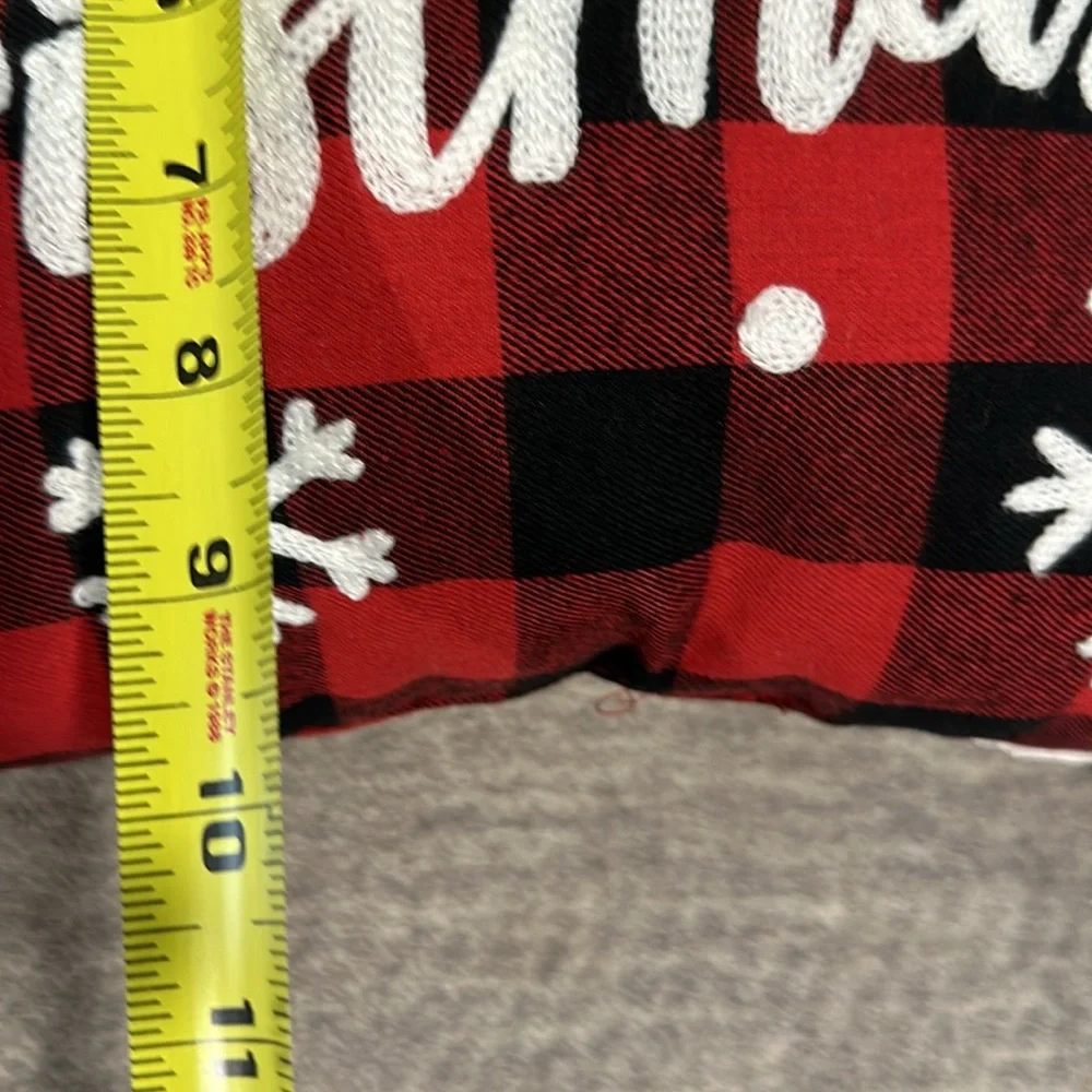 Merry Christmas Embroidered Holiday Themed Buffalo Plaid Throw Pillow.